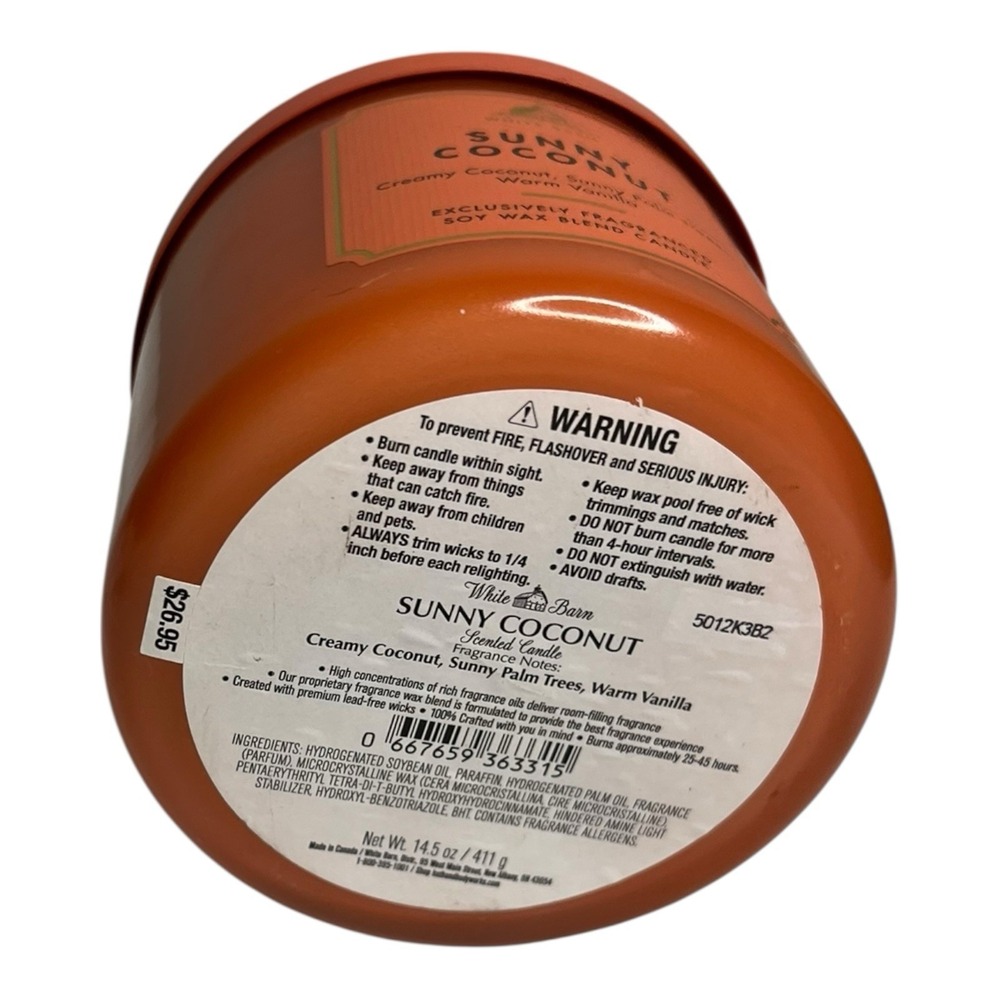 White Barn Bath & Body Works Sunny Coconut 3 Wick Scented Candle 14.5 oz lid - Picture 3 of 8